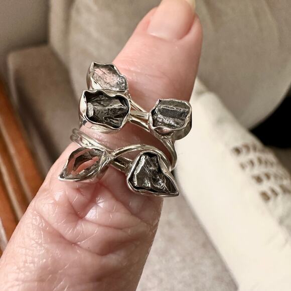 Natural Herkimer Diamond & Meteorite Campo Del Cielo Sterling Ring - Picture 8 of 8